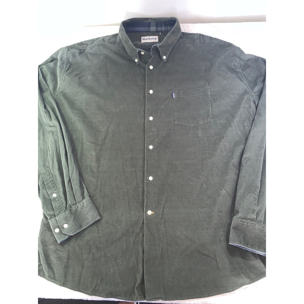 Barbour Morris Corduroy Shirt Mens XL Tailored Fit Olive Green Long Sleeve